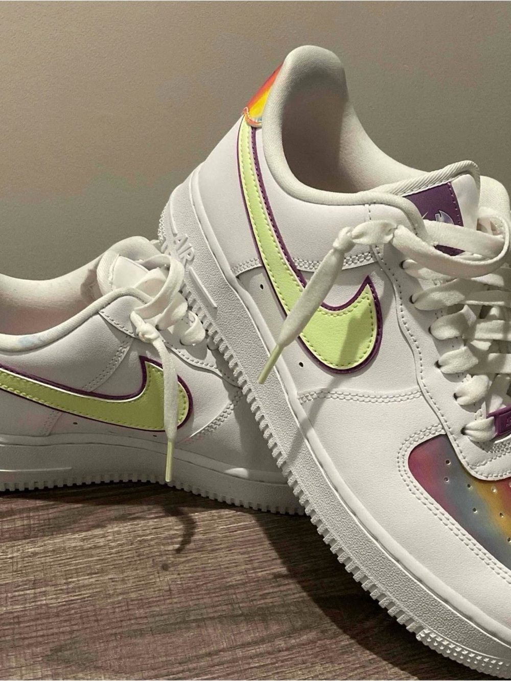 Nike Women’s White Sneakers with Lime Green and Purple Accents